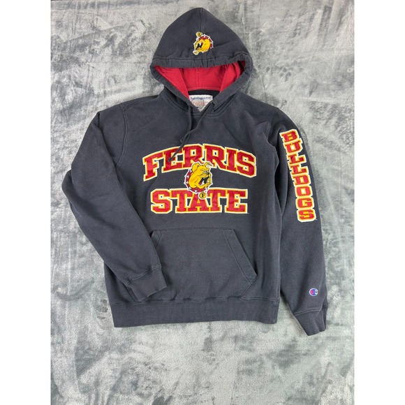 Vintage Champion Ferris State Bulldogs Hoodie Small Black Red NCAA Mascot Y2K MI - Picture 1 of 10